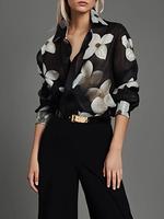 Women's Floral Print Collared Shirt, Casual Loose Long Sleeve Top for Daily Wear, Ladies Baggy Clothes for All Seasons, Blous...