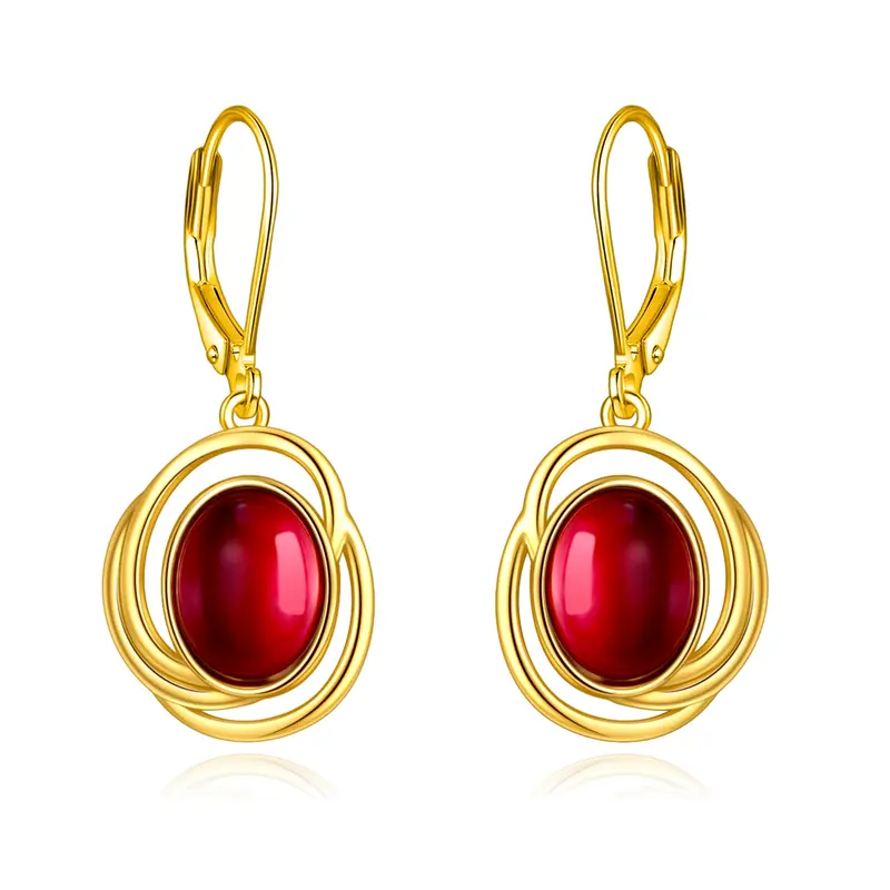 Sterling Silver with Yellow Gold Plated Garnet Lever-back Earrings