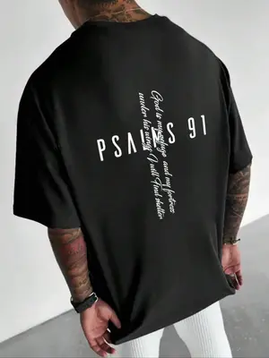 Men's Letter Print Drop Shoulder Tee, Regular Fit Casual Short Sleeve Round Neck T-Shirt for Summer, Men's Top for Daily Wear