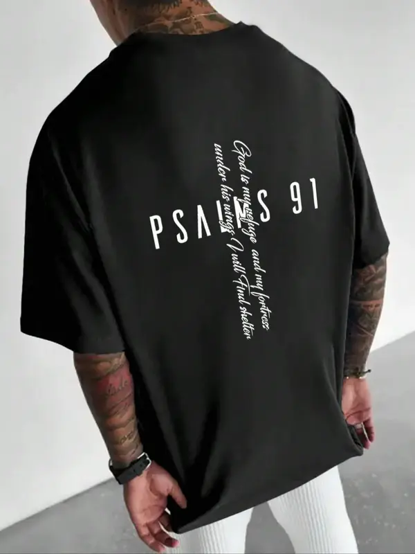 Men's Letter Print Drop Shoulder Tee, Regular Fit Casual Short Sleeve Round Neck T-Shirt for Summer, Men's Top for Daily Wear
