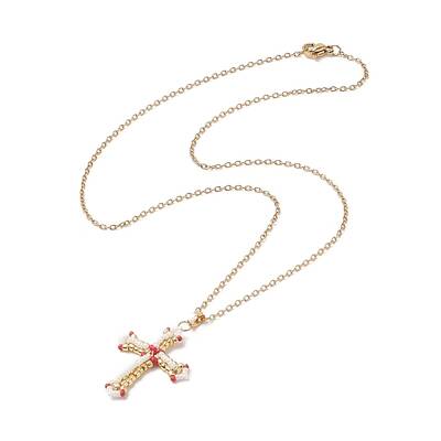 Japanese Seed Beaded Cross Pendant Necklace