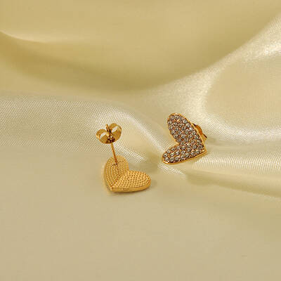 Stainless Steel Rhinestone Heart Stud Earrings for Women