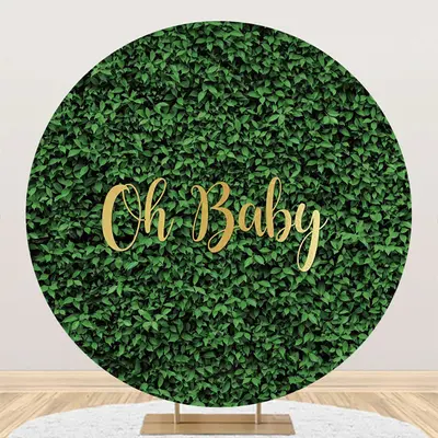 Oh Baby Spring Greenery Round Gender Reveal Backdrop - Aperturee