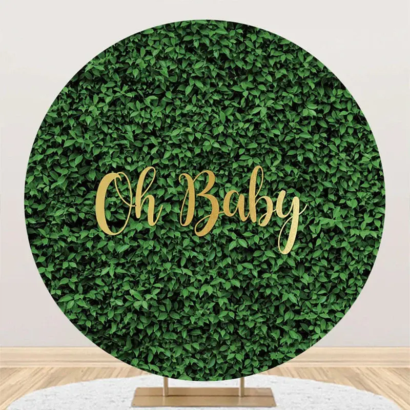 Oh Baby Spring Greenery Round Gender Reveal Backdrop - Aperturee