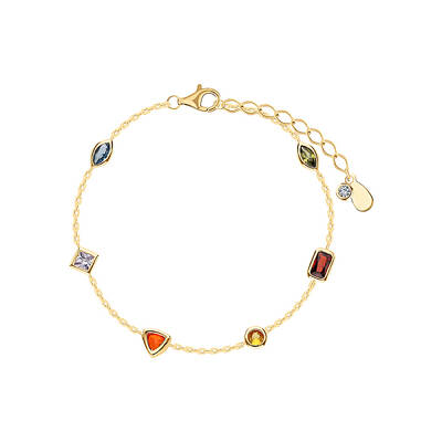 Bohemian Style S925 Silver Geometric Colorful Cubic Zirconia Link Bracelet for Women