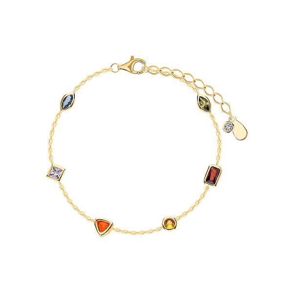 Bohemian Style S925 Silver Geometric Colorful Cubic Zirconia Link Bracelet for Women