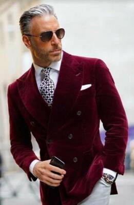 Mens Double Breasted Velvet Blazer - Burgundy blazer