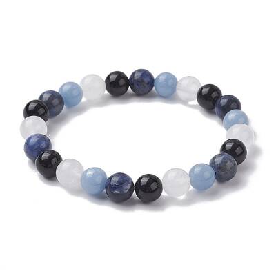 Natural Mixed Gemstone Round Beaded Stretch Bracelets for Women