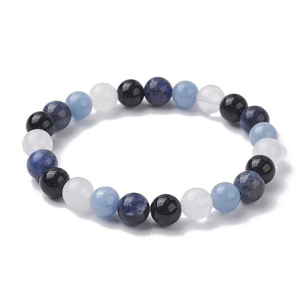Natural Mixed Gemstone Round Beaded Stretch Bracelets for Women