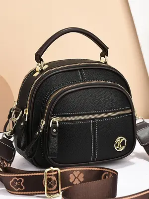 Women's Fashionable Classic Solid Color Handbag with Wide Strap, Casual Pu Leather Designer Crossbody Bag for Daily Used, Tre...