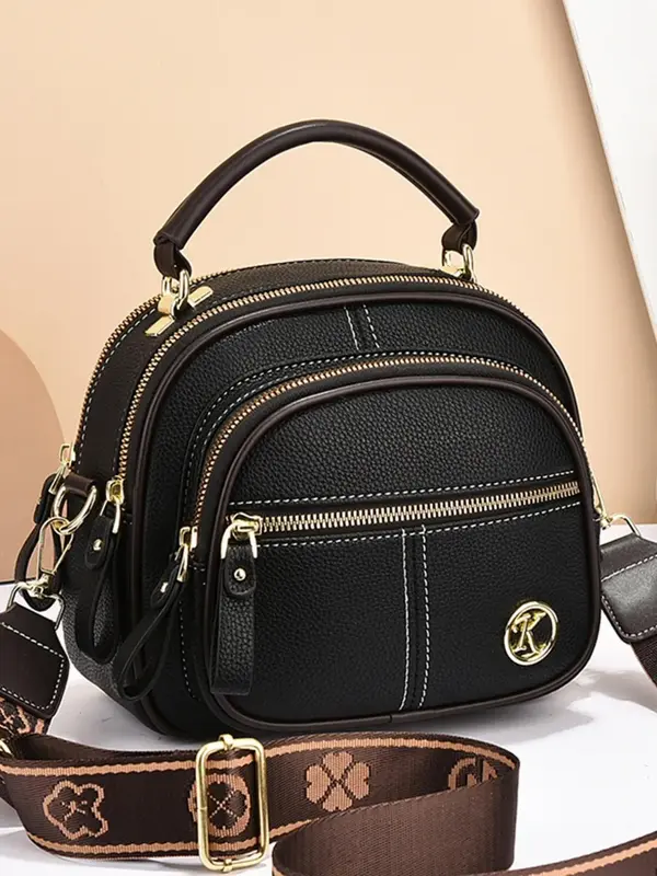 Women's Fashionable Classic Solid Color Handbag with Wide Strap, Casual Pu Leather Designer Crossbody Bag for Daily Used, Tre...