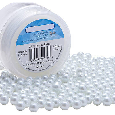 BENECREAT 8mm Environmental Dyed Pearlized Glass Pearl Round Bead for Jewelry Making with Bead Container (White