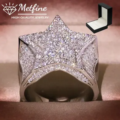 Iced Out Star Ring- Hip Hop 5A+ Zircon Ring for Men Women-Size 6,7,8,9,10,11,12