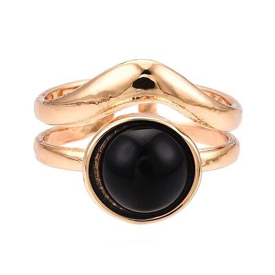 Round Natural Obsidian Finger Rings