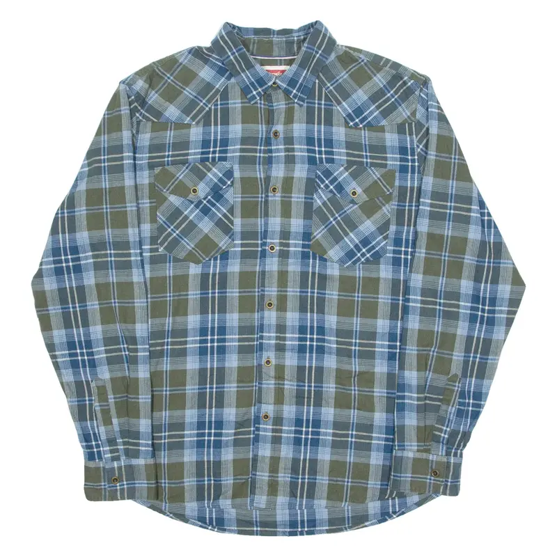 WRANGLER Mens Flannel Shirt Blue Check Long Sleeve L