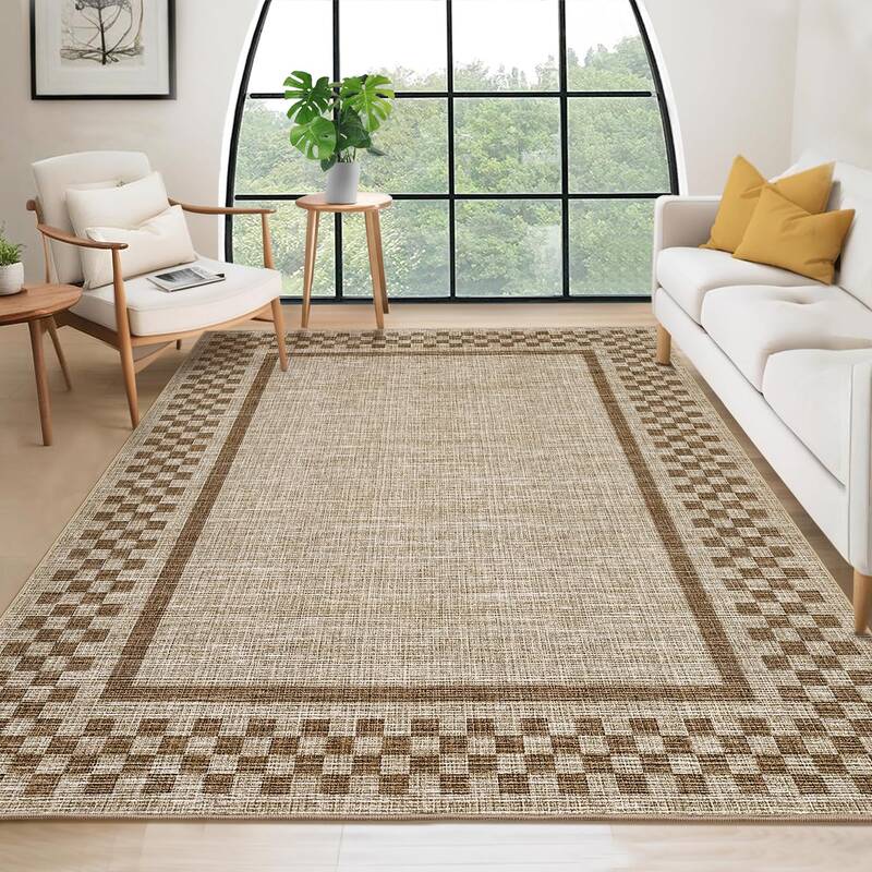 Garvee Living Room Rug 9x12 Checkered Modern Washable Non-Slip Low Pile Polyester Soft Durable Office Bedroom Dining