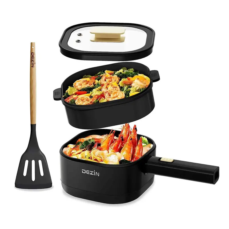 Dezin Hot Pot Electric with Steamer, 2L Non-Stick Electric Pot, Multifunction Cooker for Ramen, Soup & Oatmeal, Portable Hot ...