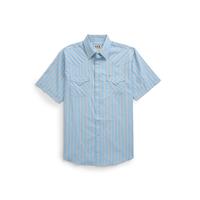 Men's Ely Cattleman Short Sleeve Stripe Western Snap Shirt- Blue & Tan