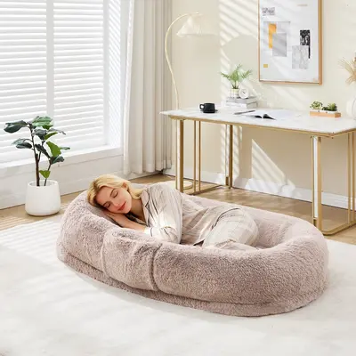 Garvee Orthopedic Memory Foam Dog Bed for Adults & Pets – Oversized Bean Bag Sofa, Washable Faux Fur Cover, Side Pocket, Wa...