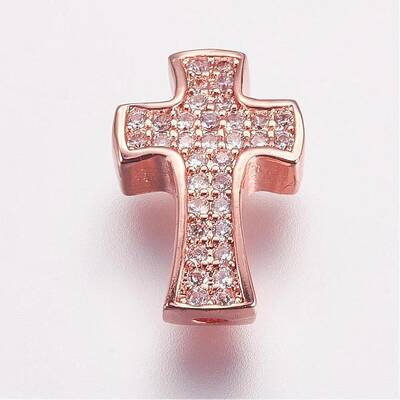 Brass Micro Pave Cubic Zirconia Beads