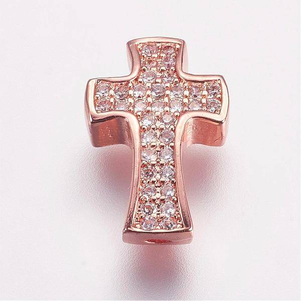Brass Micro Pave Cubic Zirconia Beads