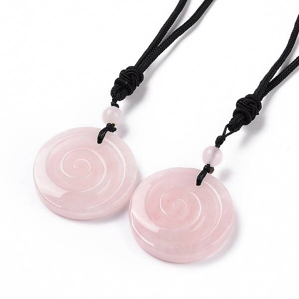 Adjustable Natural Rose Quartz Vortex Pendant Necklace with Nylon Cord for Women