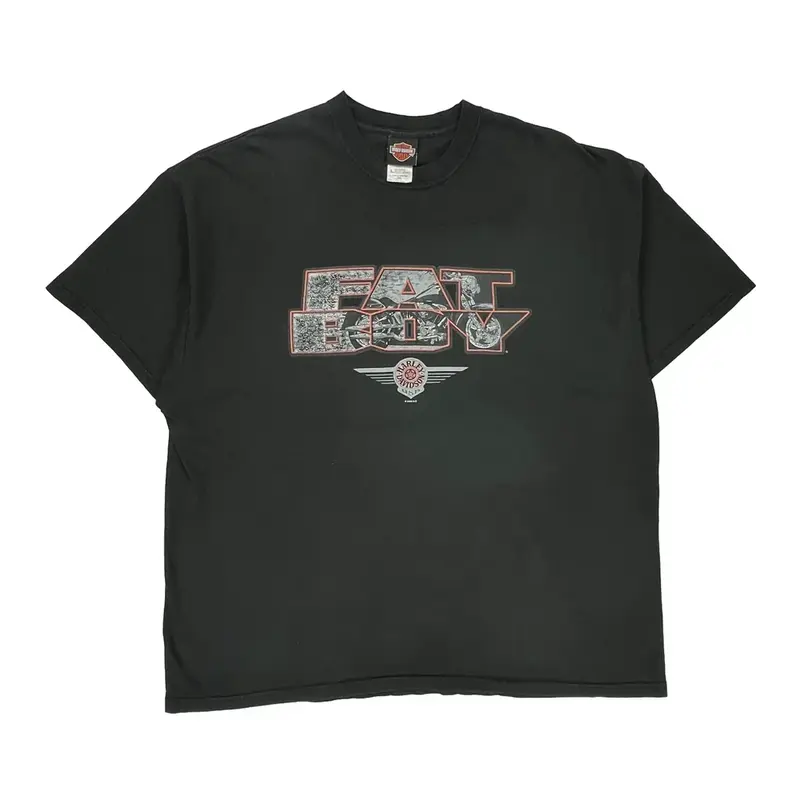 Fat Boy Harley Davidson Graphic T-Shirt - 3XL Black Cotton