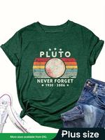【Plus Size】 Letter & Striped Print Round Neck Tee, Casual Short Sleeve Crew Neck T-shirt for Daily Wear, Women Clothing f...