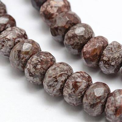 Faceted Natural Brown Snowflake Obsidian Rondelle Beads Strands