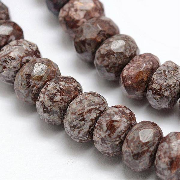 Faceted Natural Brown Snowflake Obsidian Rondelle Beads Strands
