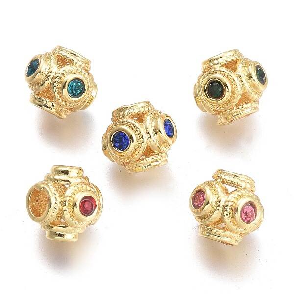 Brass Micro Pave Cubic Zirconia Beads