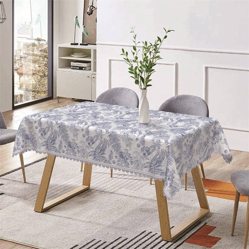 White Blue Monstera Patterns Rectangle Tablecloth - Aperturee