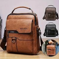 Maxoner  Men's Vintage PU Leather Shoulder Bag Men's Business Satchel Bag Travel Multifunctional