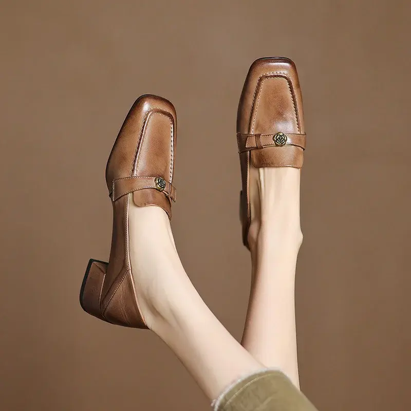 CHIKO Beary Square Toe Block Heels Loafers Shoes