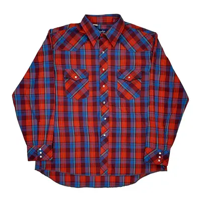 Wrangler Checked Flannel Shirt - XL Blue Polyester Blend