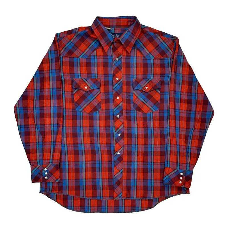 Wrangler Checked Flannel Shirt - XL Blue Polyester Blend