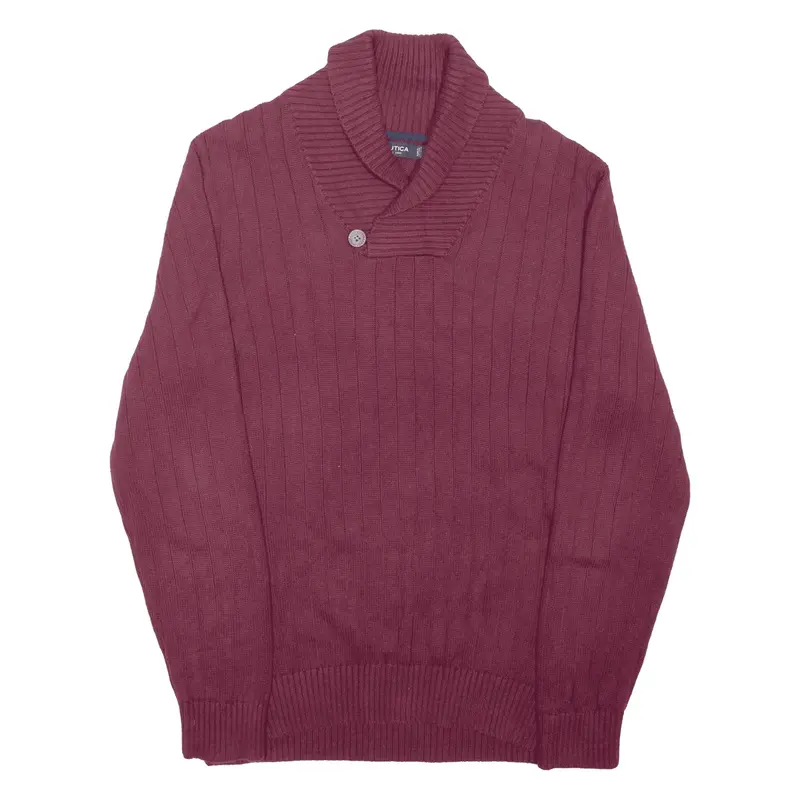 NAUTICA Jumper Maroon Tight Knit High Neck Mens L
