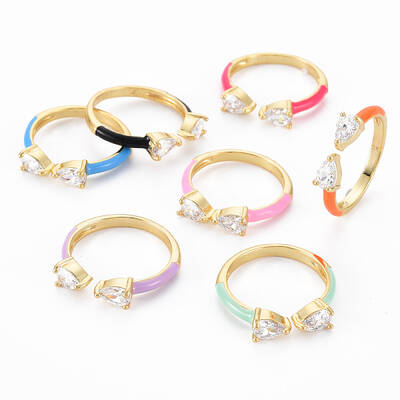 Bowknot Brass Micro Pave Clear Cubic Zirconia Enamel Cuff Rings