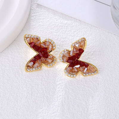 Butterfly Brass Micro Pave Clear Cubic Zirconia Stud Earrings