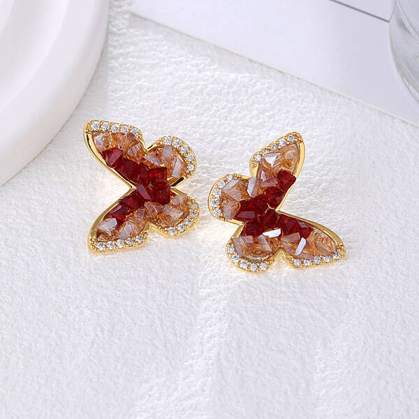 Butterfly Brass Micro Pave Clear Cubic Zirconia Stud Earrings