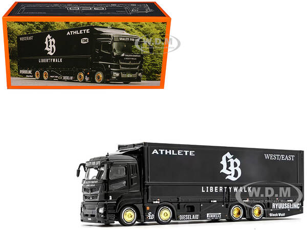 Mitsubishi Fuso Super Great Transporter RHD (Right Hand Drive) Liberty Walk LB-Trucks Black with Graphics 1/64 Diecast Model ...