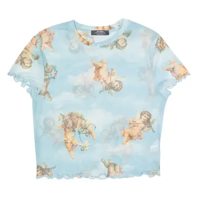 BERSHKA Angel Design Mesh Womens Printed Top Blue M