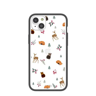 Clear Winter Woodland iPhone 14 Plus Case With Black Ridge