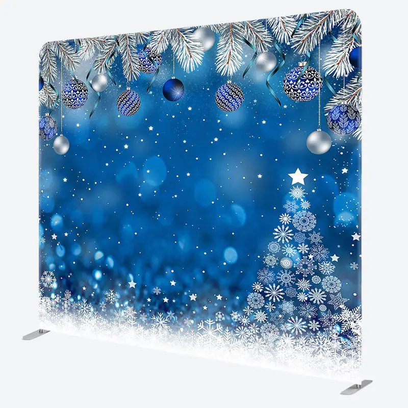Aperturee Blue Snowy Bell Bokeh Christmas Pillow Case Backdrop - Aperturee