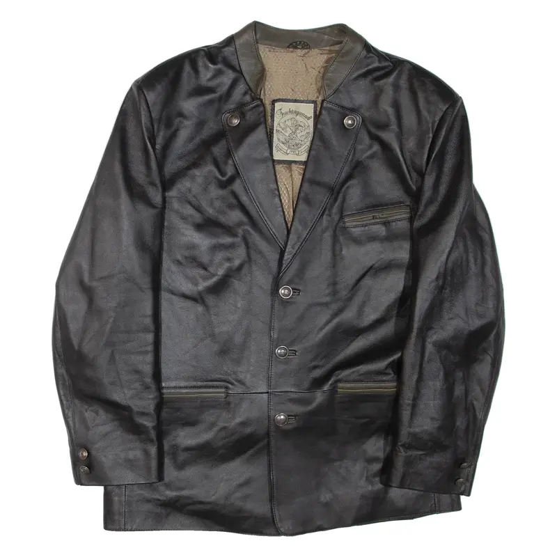 Mens Blazer Jacket Black Leather XL