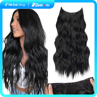 AISI BEAUTY Invisible Wire Hair Extensions with Transparent Wire Haircounts for Women Long Curly Wavy Headband Adjustable Siz...