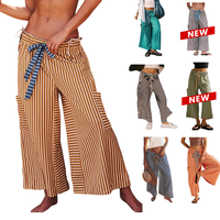 YeoKou Women Drawstring Striped Pants Loose Wide Leg Lounge Pants Casual Palazzo Pants Trousers with Pockets