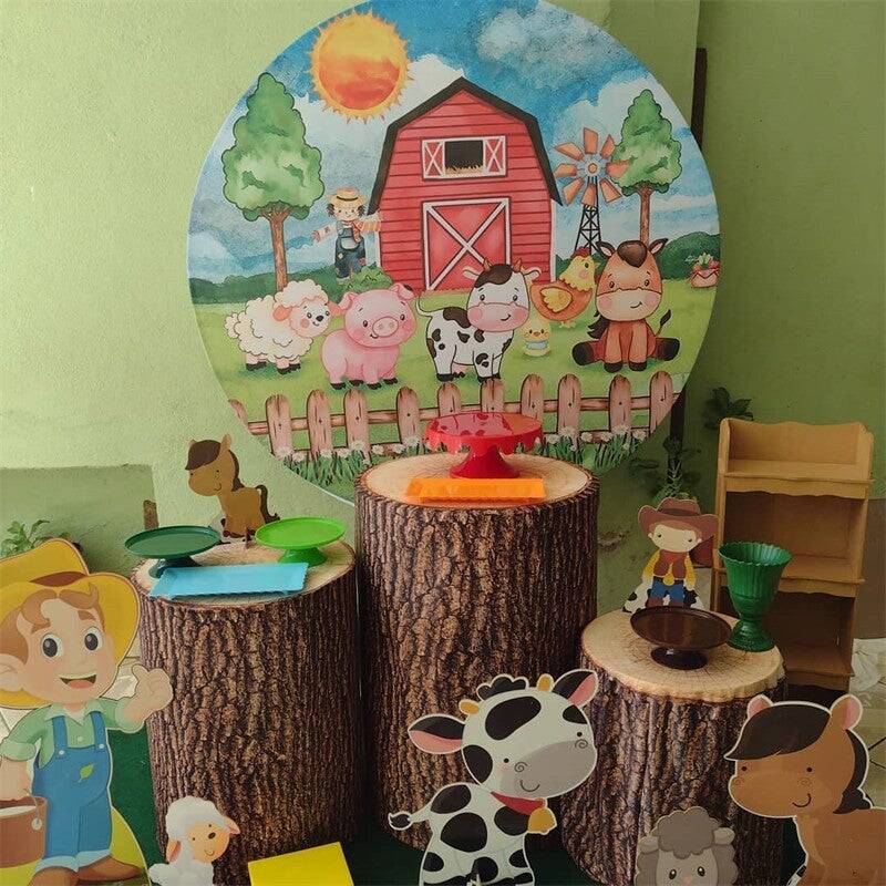 Aperturee Blue Sky And Farm House Round Animals Birthday Backdorp | Birthday Round Backdrop | Circle Birthday Backdrop | Roun...