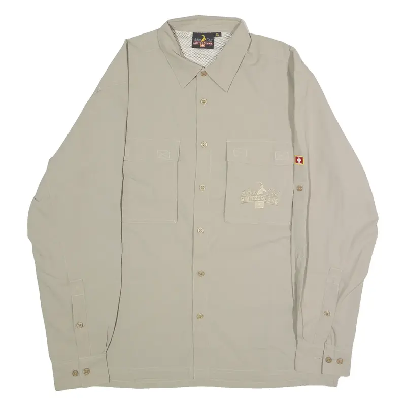 ALPINE CLUB SWITZERLAND Mens Plain Shirt Beige Long Sleeve XL