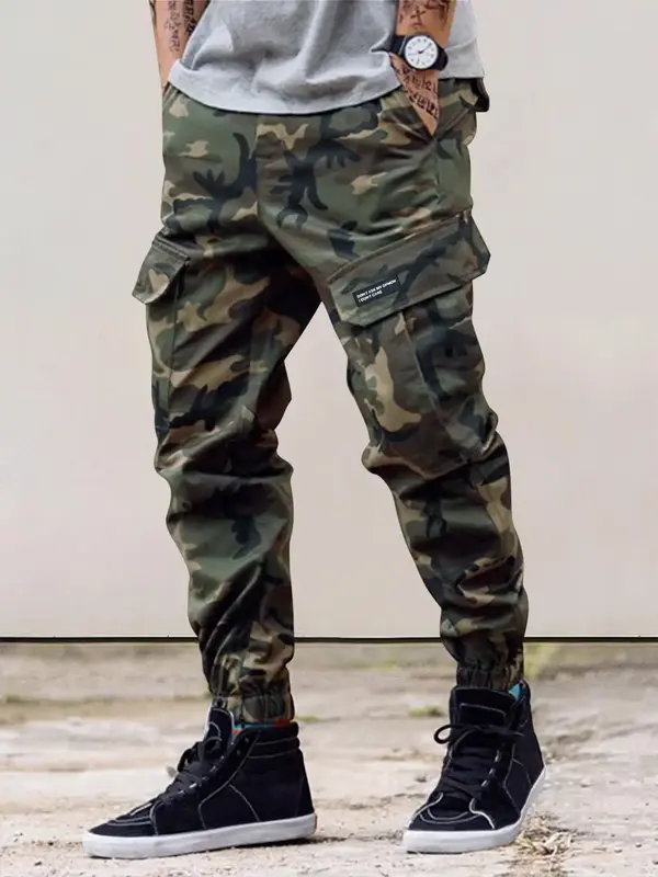 Men's Camouflage Print Pocket Cargo Pants, Loose Street Drawstring Waist Jogger Pants for Daily Wear, Men Cargo Pants